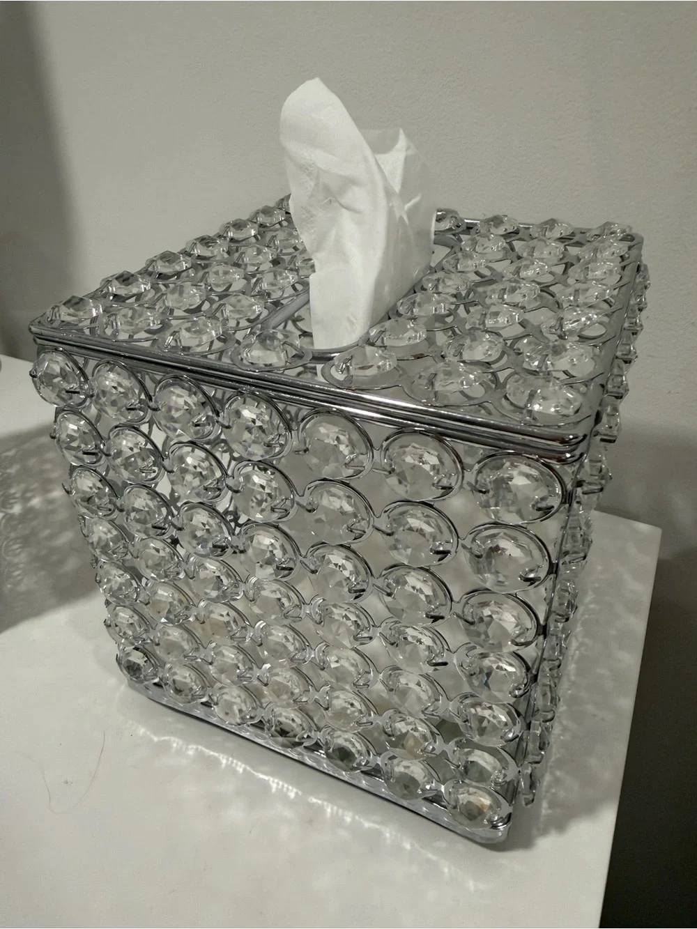 Crystal-Embellished Tissue Box Cover - Silver Clear